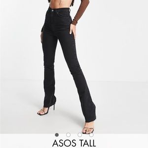 ASOS DESIGN Tall high rise '70's' stretch flare jeans in washed black